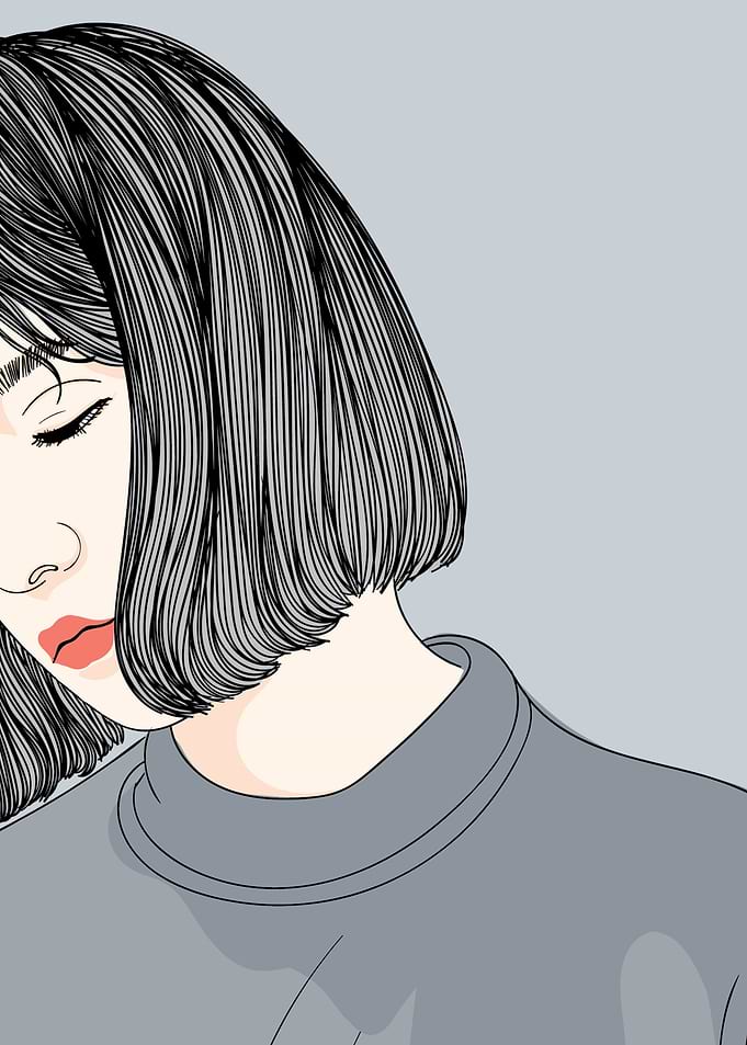 Sad Girl with Short Hair