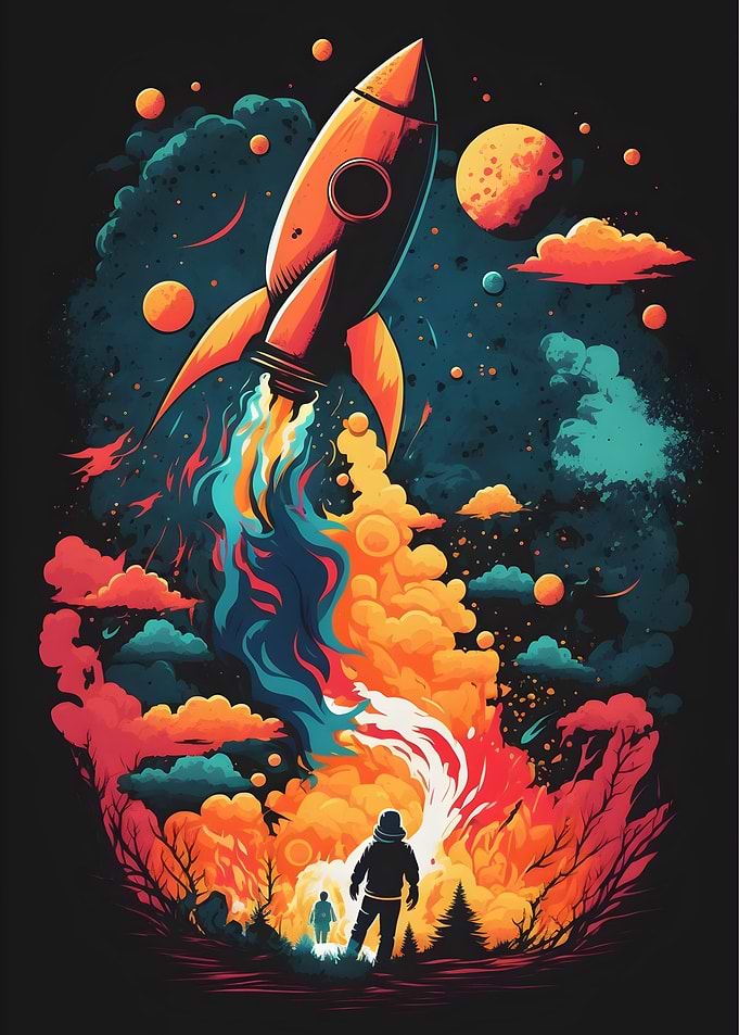 Astronaut Watching Rocket