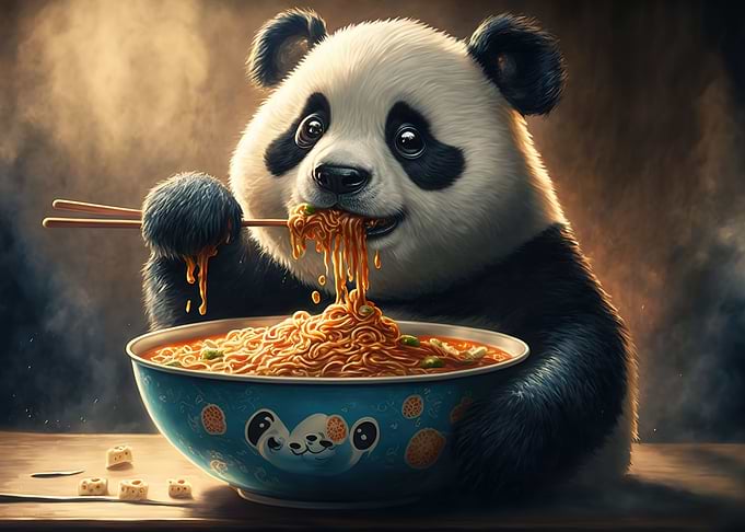 ute panda eating noodles