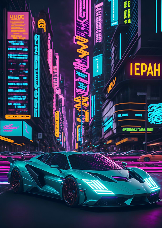 Dark Neon City Sports Car