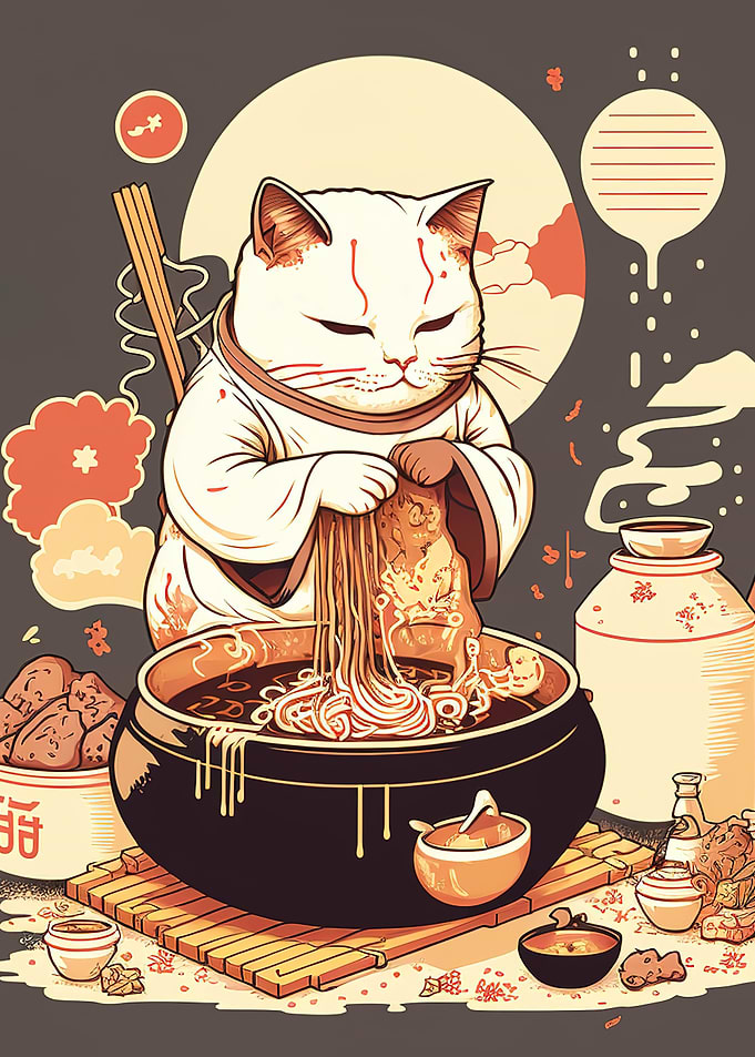 cat samurai ramen japan
