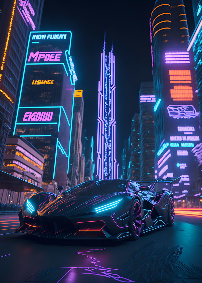 Dark Neon City Sports Car
