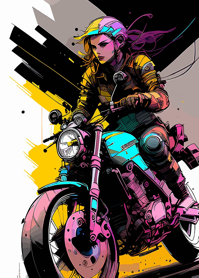 A Woman Rides A Motorcycle