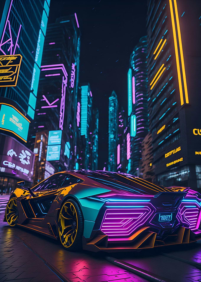 Dark Neon City Sports Car