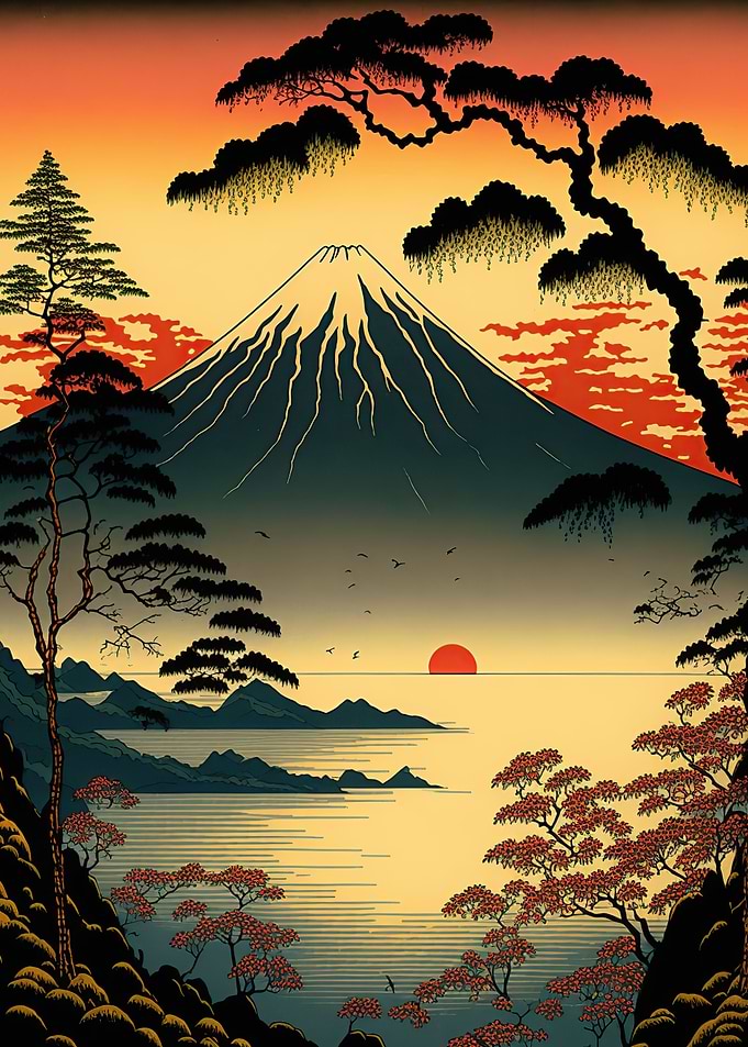 Vintage Asian landscape