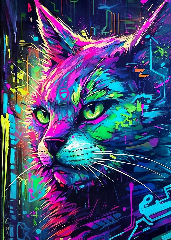 Neon graffiti cat