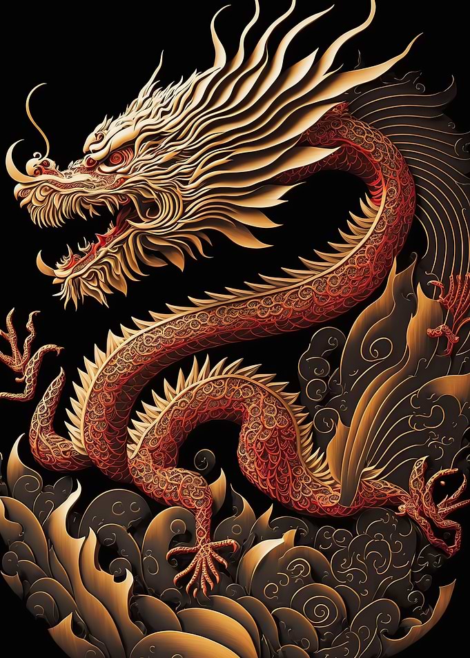 Dragon in waves
