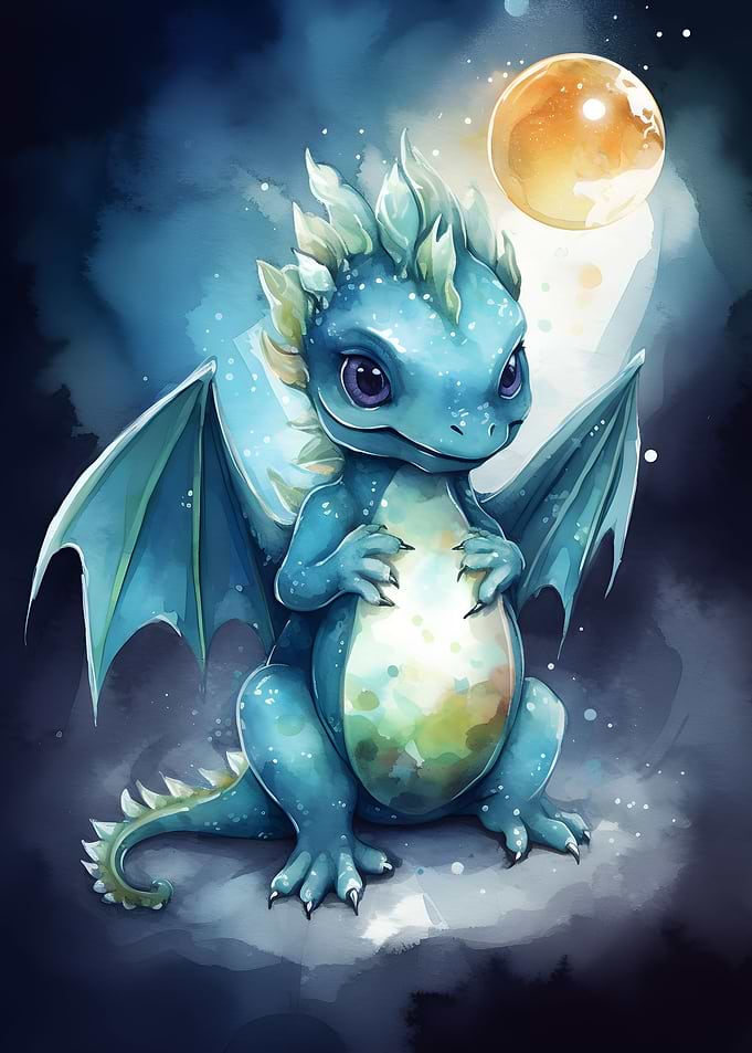 Cute watercolor dragon