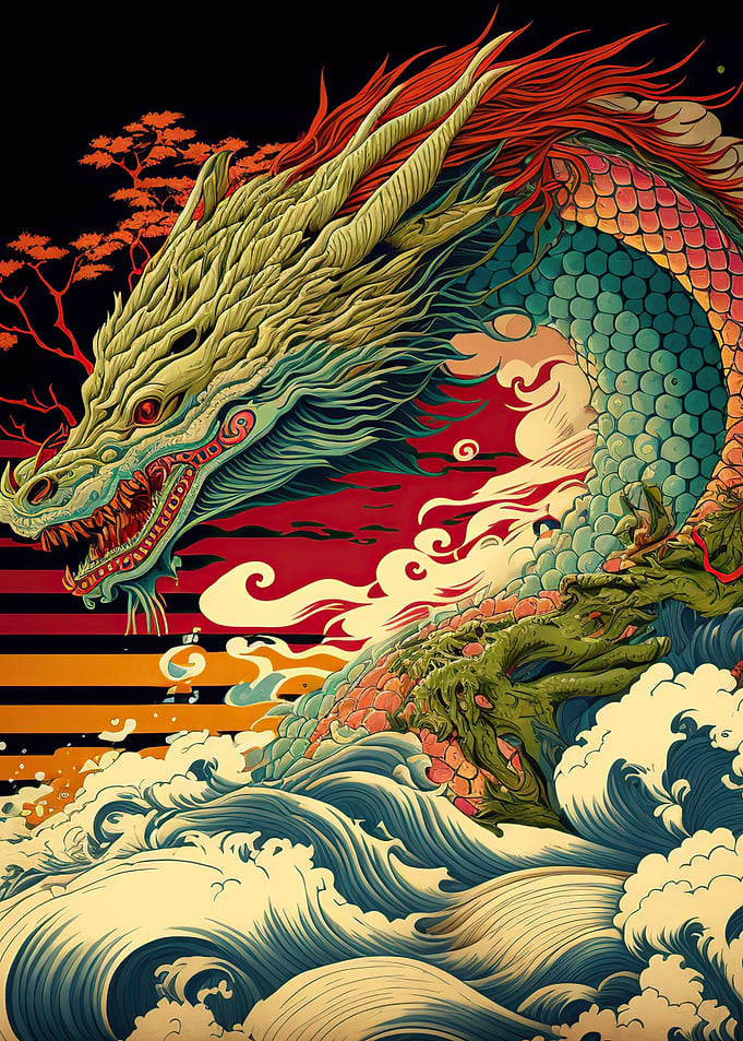 Dragon in waves