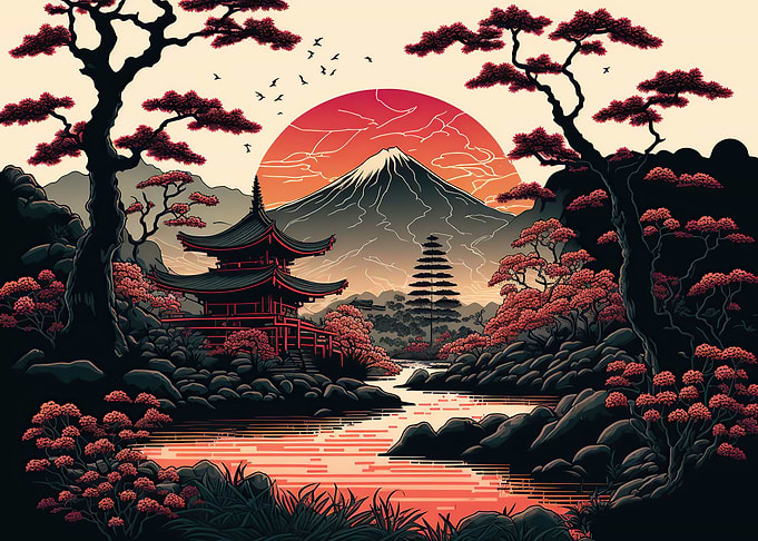 Vintage Asian landscape