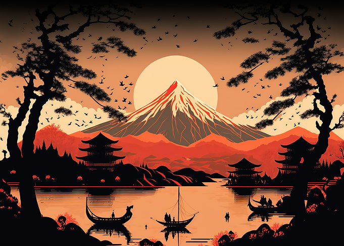 Vintage Asian landscape
