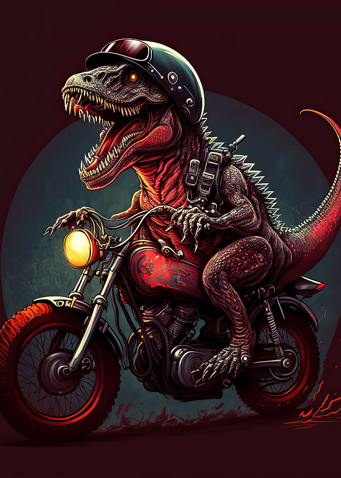 trex riding a motorcycle