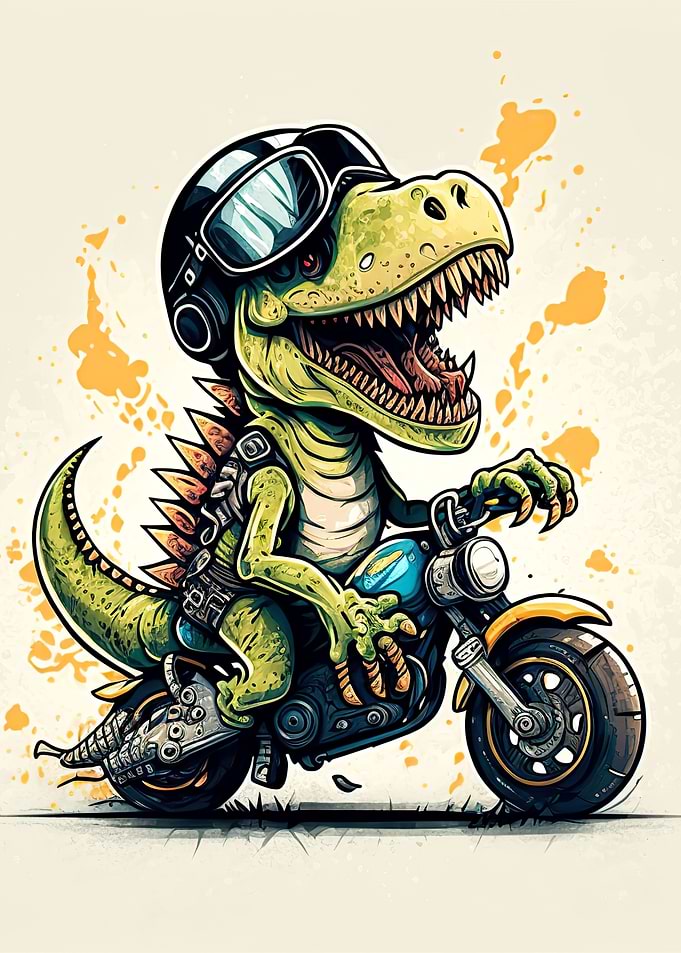 trex riding a motorcycle