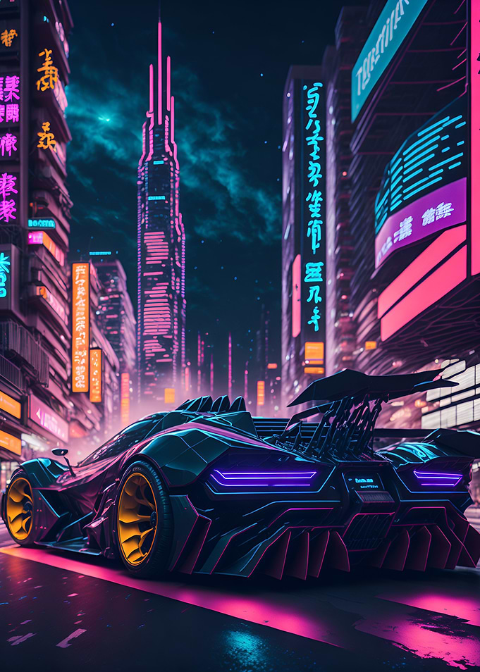 Dark Neon City Sports Car