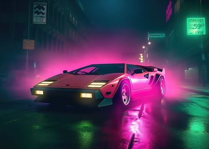 Retro Synthwave supercar