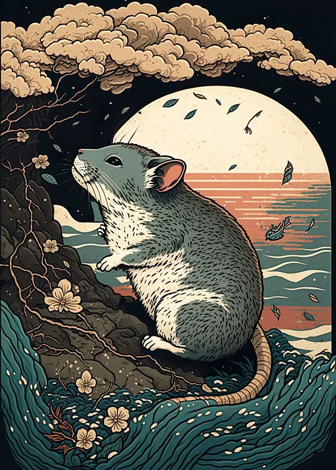 Rat Ukiyo e Japan China