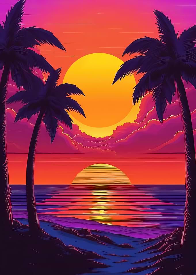 80s Synthwave retro sunset