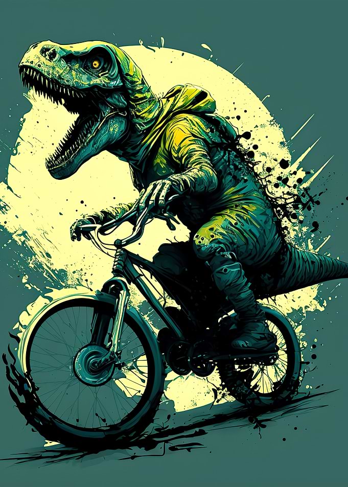 trex riding a motorcycle