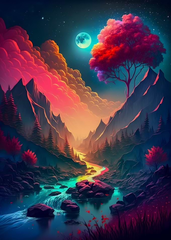 Colorful night in river