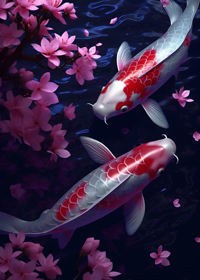 Koi and cherry blossoms