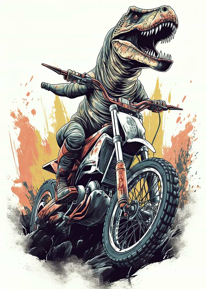 trex riding a motorcycle