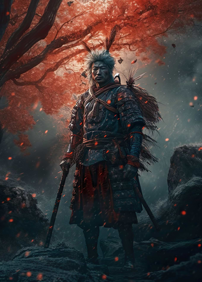 Samurai in burning land