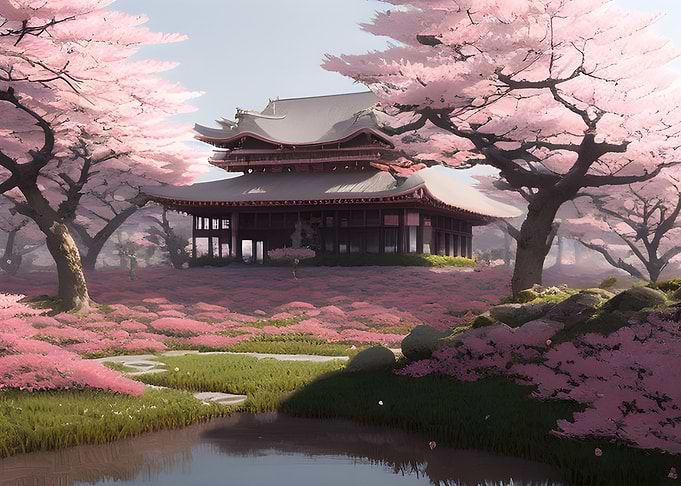 Sakuras and temple