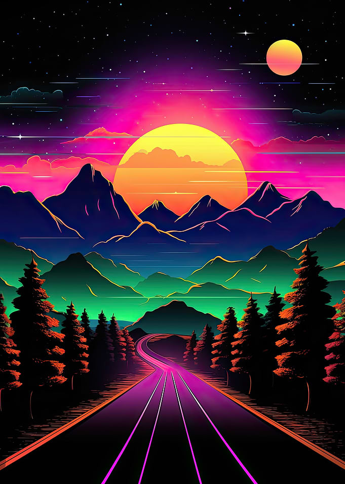 Vaporwave Sunset Road