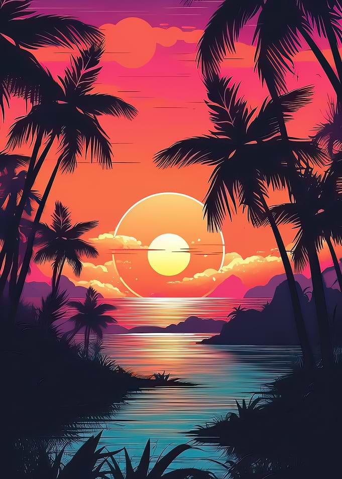 80s Synthwave retro sunset
