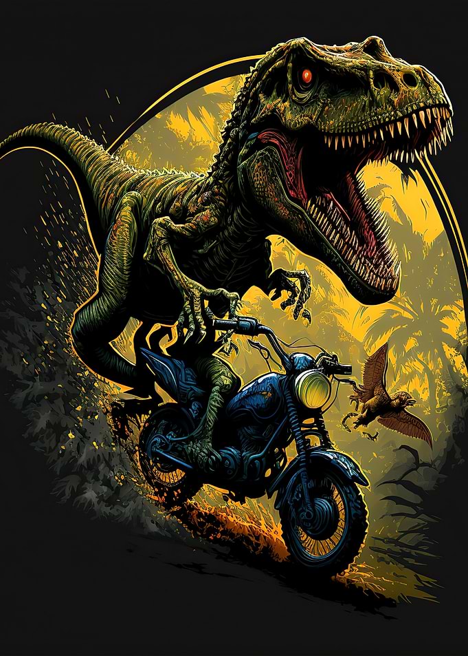 trex riding a motorcycle