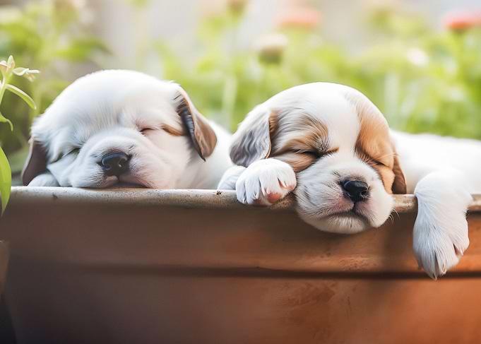 Puppies in a pot