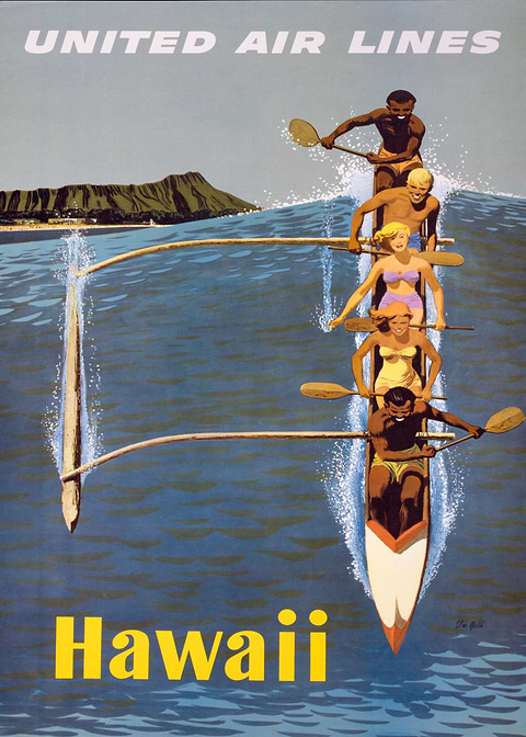 Escape to Hawaii with Unit — vintage poster restored on metal