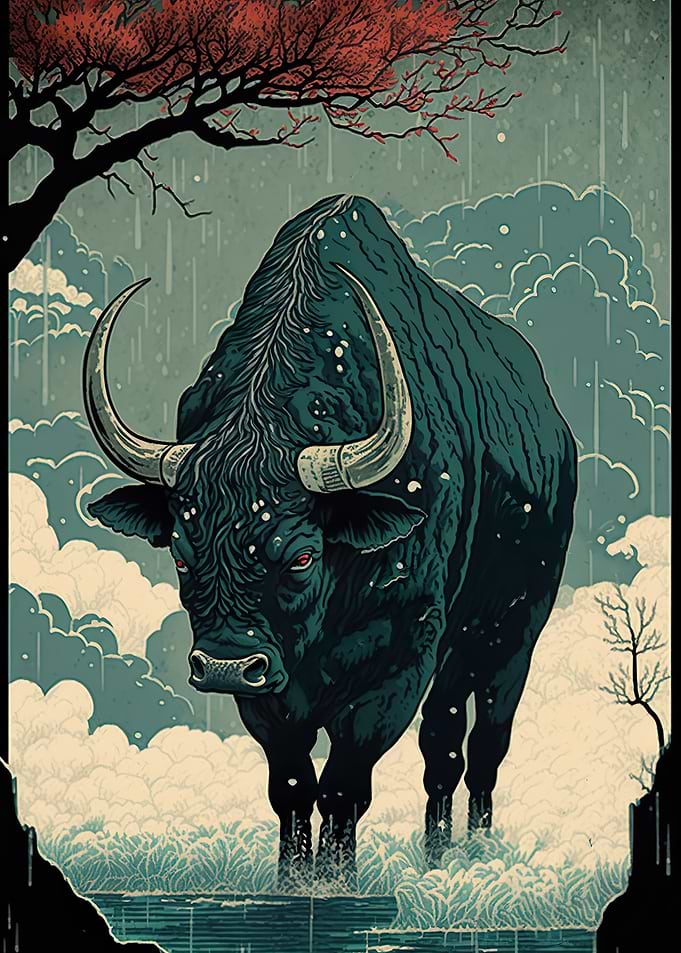 Ox Ukiyo e Japan China