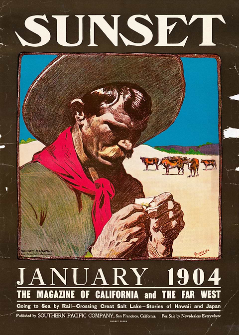 Sunset — vintage poster restored on metal