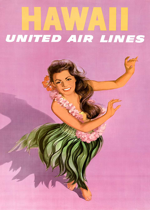 Fly to Hawaiis Paradise — vintage poster restored on metal