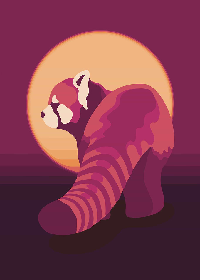 Neon Red Panda Sunset
