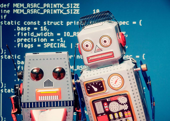 Robot duo selfie blue sour