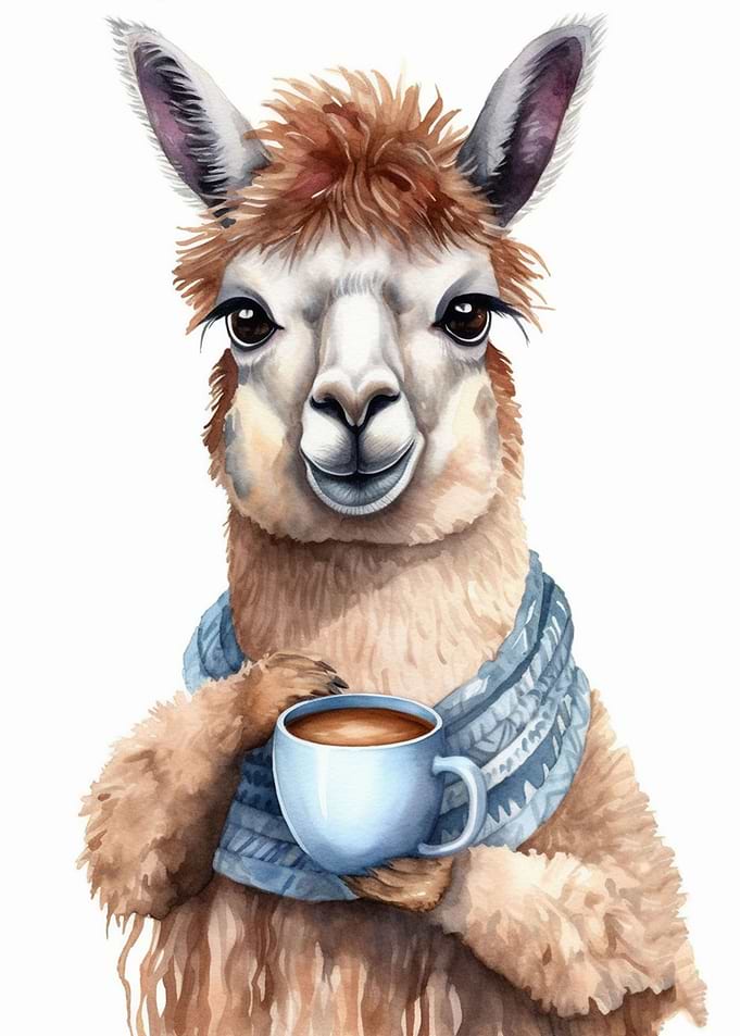 llama with coffee