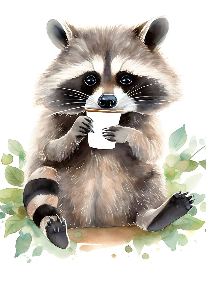 raccoon with coffee