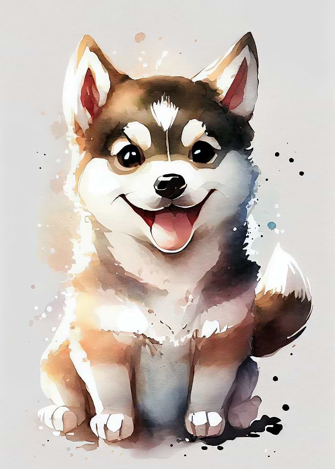 Husky Watercolor Cute