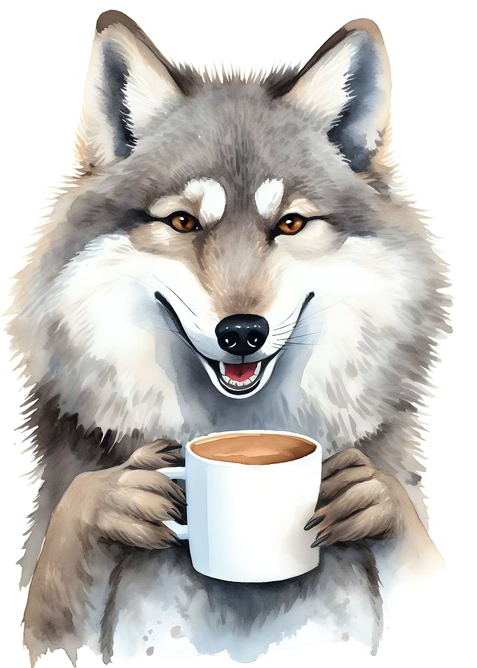 wolf with coffee
