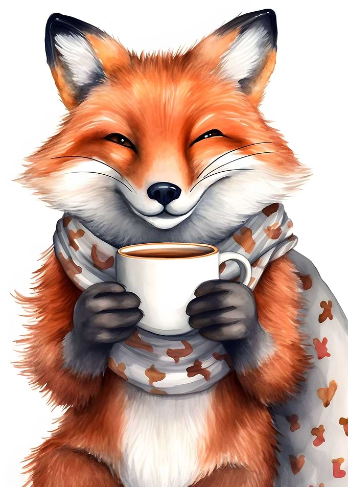 fox with coffee