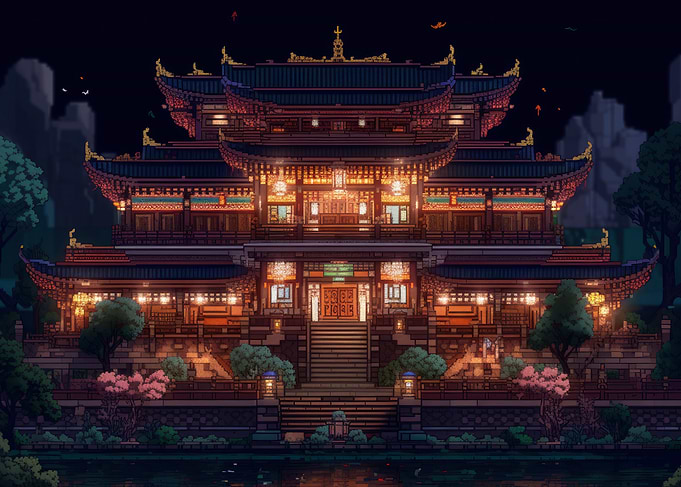 Japanese Shrine Pixel Art
