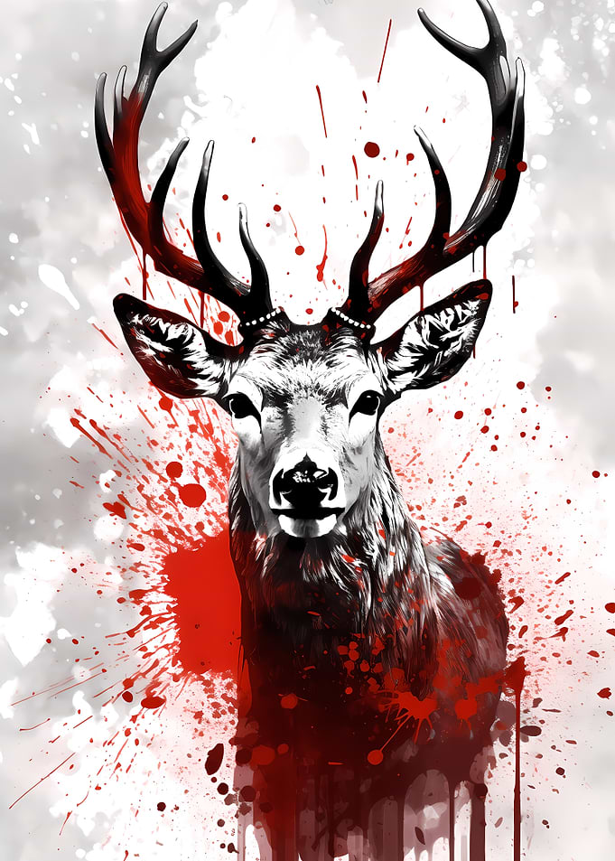 Red Deer Ink Painting