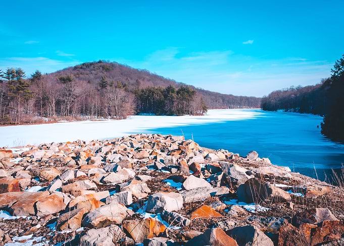 Frozen rocky overlook on a