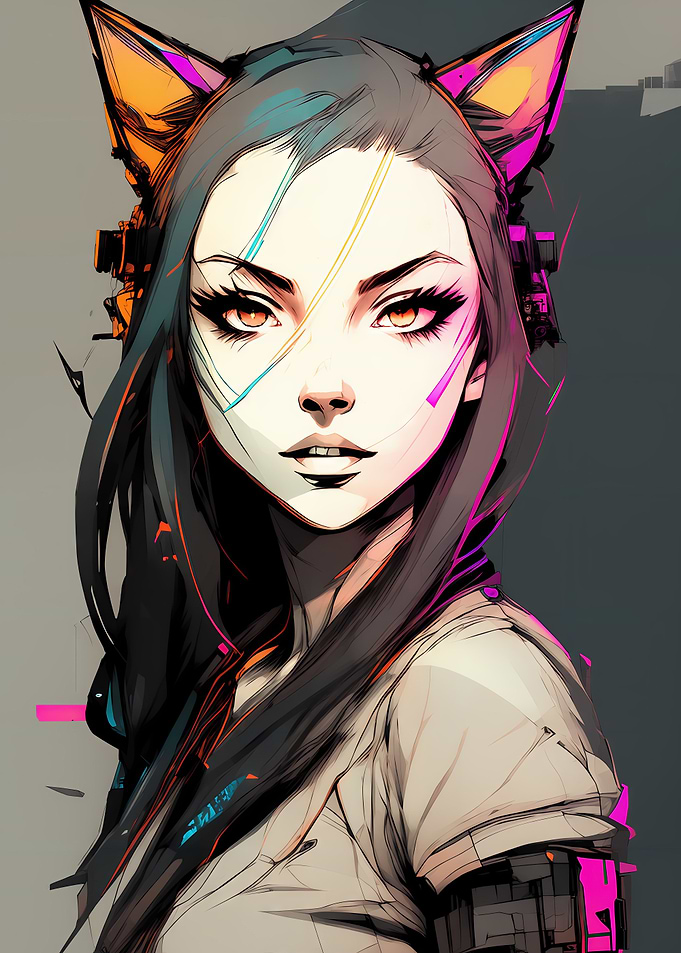 Cyber cat girl soldier