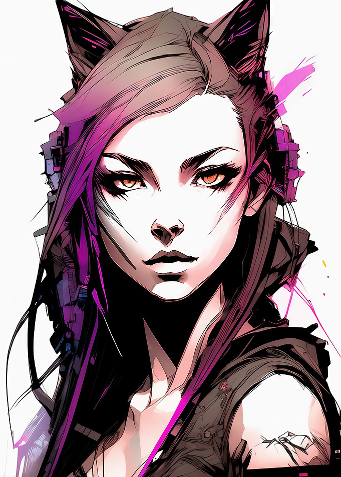 Cyber cat girl portrait
