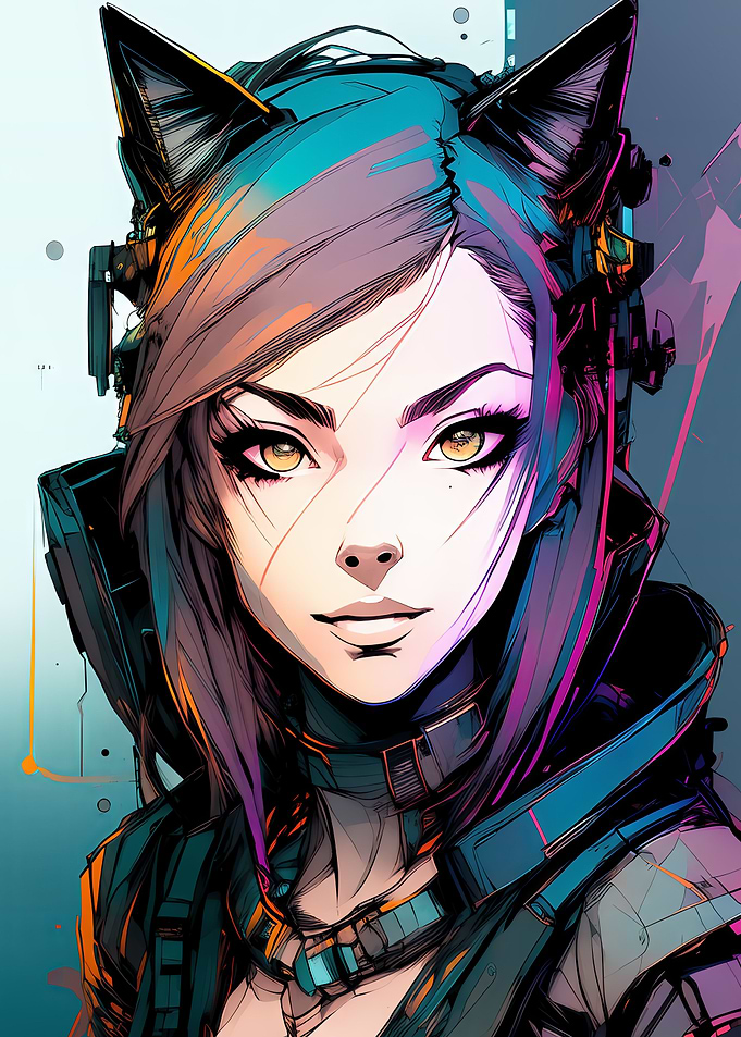 Cyber cat girl face