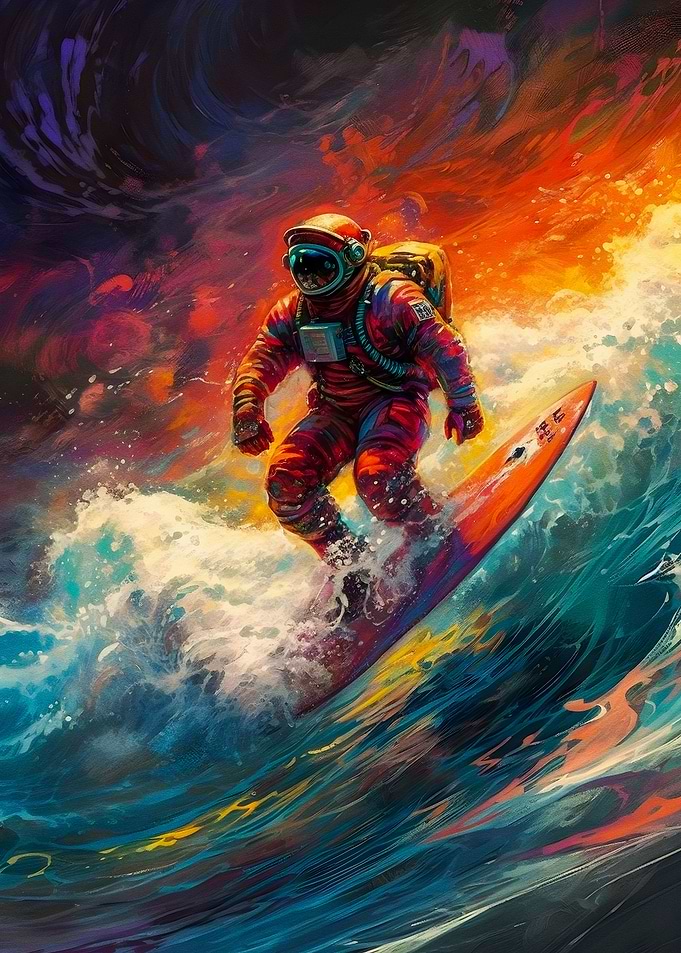 Astronaut playing surfing