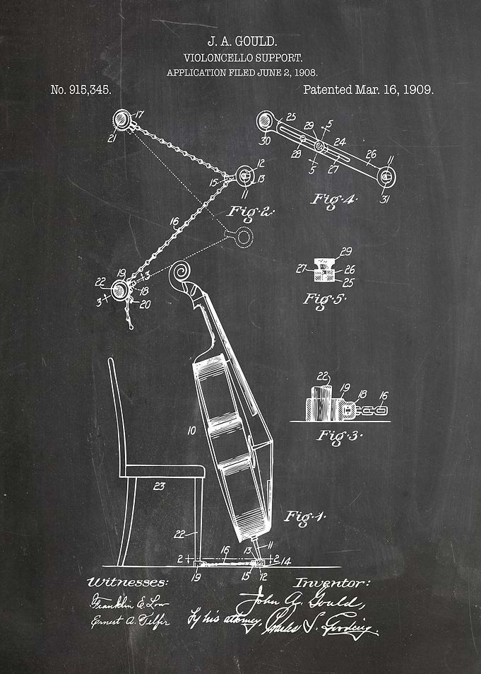 Cello support patent 1909